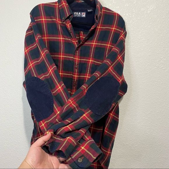 FILA Sport Vintage Shacket Flannel Button Up with Elbow pads-L - Picture 9 of 11